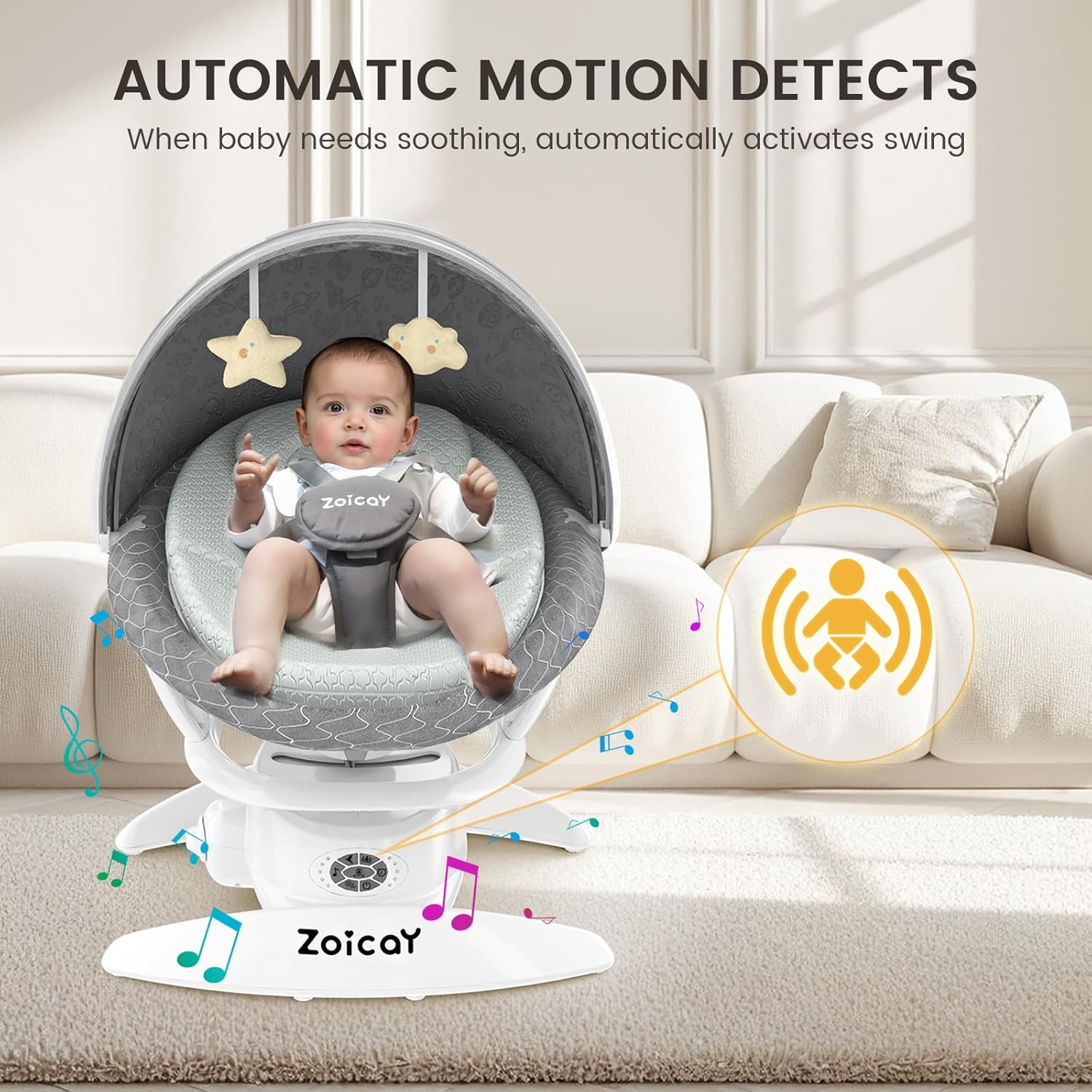 MamaSolved™ Smart Bluetooth Baby Swing – Motion Sensing & Remote Controlled (Ultra-Lightweight)