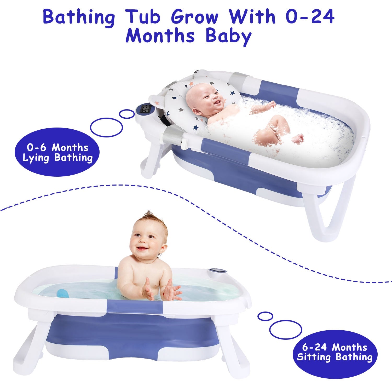 MamaSolved™ Smart Foldable Baby Bathtub with Real-Time Temperature Display