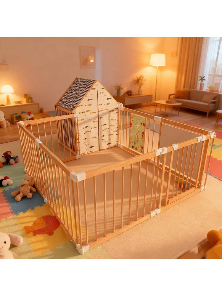 MamaSolved™ SafeHaven: Premium Wooden Baby Playpen