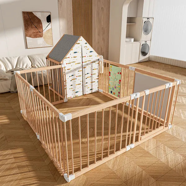 MamaSolved™ SafeHaven: Premium Wooden Baby Playpen