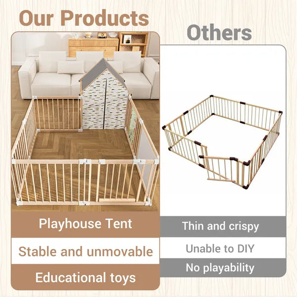 MamaSolved™ SafeHaven: Premium Wooden Baby Playpen