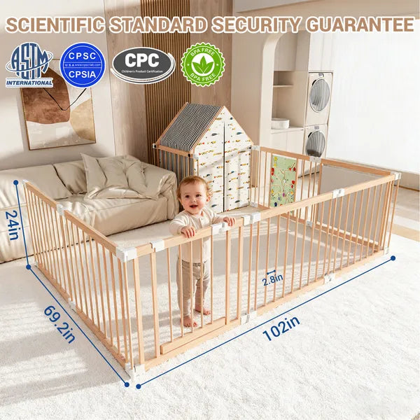 MamaSolved™ SafeHaven: Premium Wooden Baby Playpen