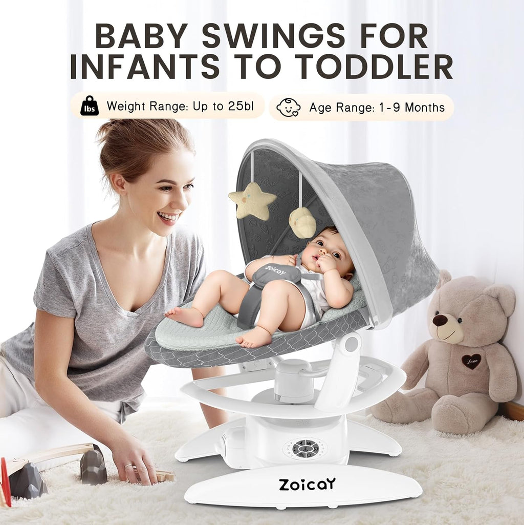 MamaSolved™ Smart Bluetooth Baby Swing – Motion Sensing & Remote Controlled (Ultra-Lightweight)
