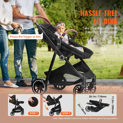 MamaSolved™ 3-in-1 Luxury Explorer Stroller – Carbon Steel Edition