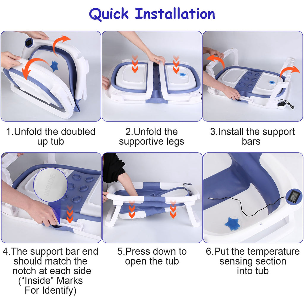 MamaSolved™ Smart Foldable Baby Bathtub with Real-Time Temperature Display