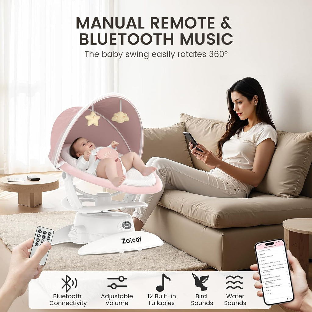 MamaSolved™ Smart Bluetooth Baby Swing – Motion Sensing & Remote Controlled (Ultra-Lightweight)