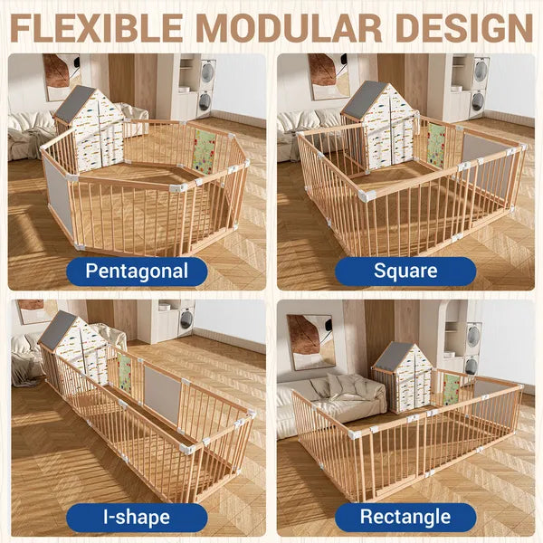 MamaSolved™ SafeHaven: Premium Wooden Baby Playpen